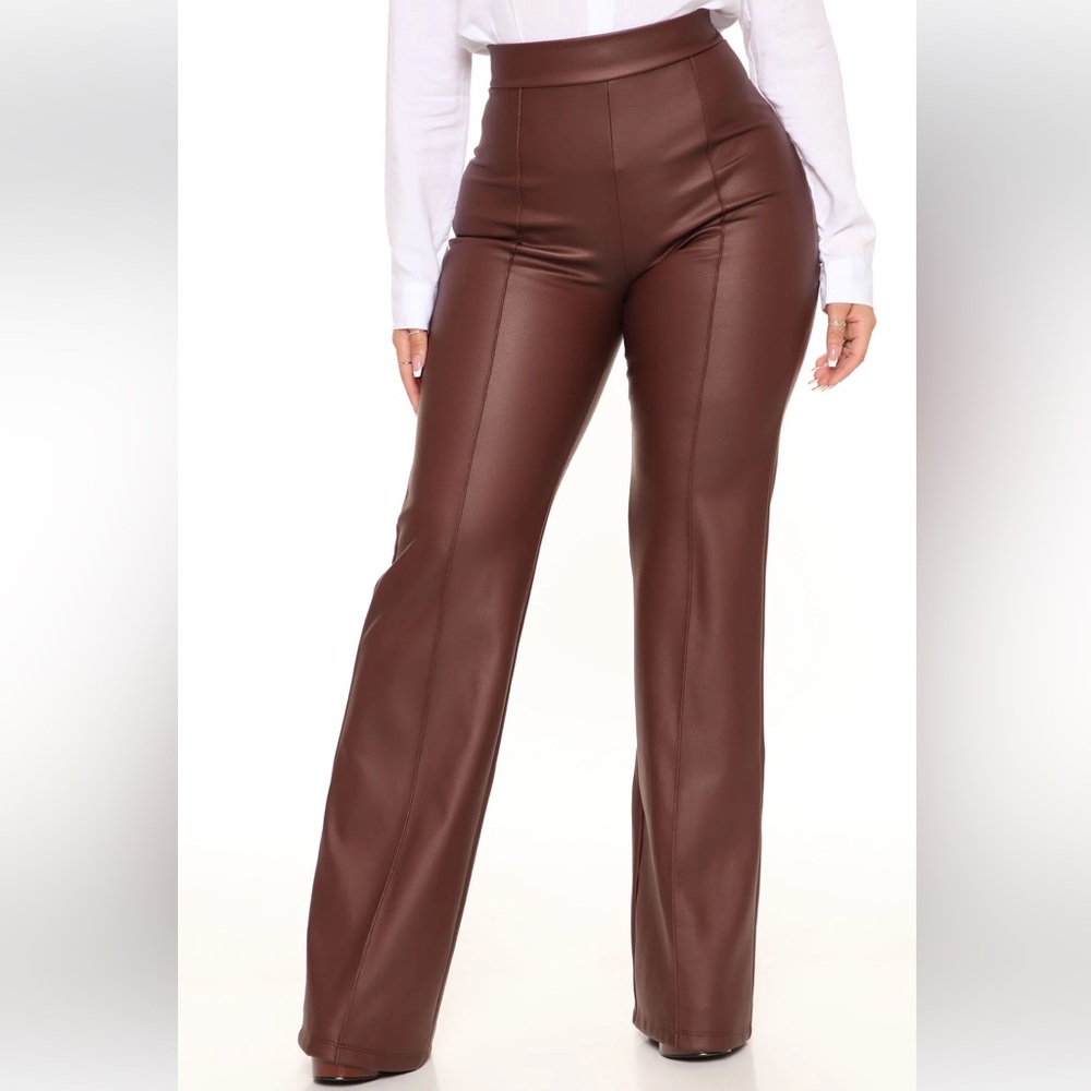 NWT!! Victoria High Waisted Dress Pants Faux Leather - Brown